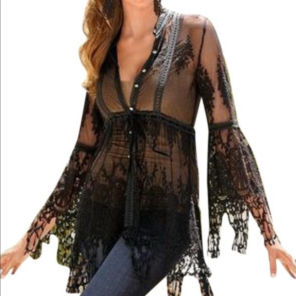 Boston proper lace embroidered tunic xxs black